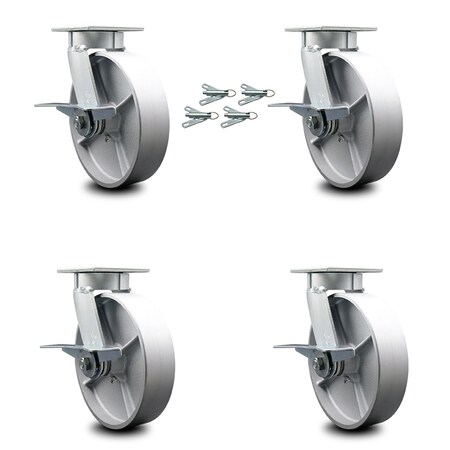 Service Caster 8 Inch Kingpinless Semi Steel Wheel Swivel Caster Set with Brake and Swivel Lock SCC-KP30S820-SSR-SLB-BSL-4